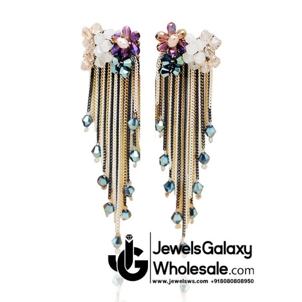 Gold Plated Multicolour Contemporary Tassel Earrings