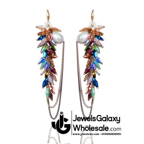 Gold Plated Multicolour Contemporary Tassel Earrings