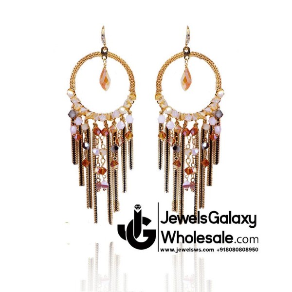 Gold Plated Multicolour Contemporary Tassel Earrings