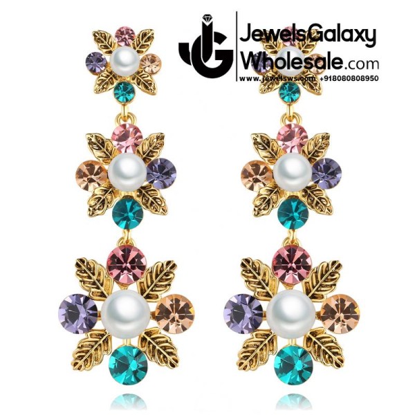 Gold Plated Multicolour Pearl Drop Earrings