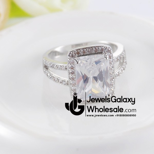 Platinum Plated American Diamond Fashion Ring