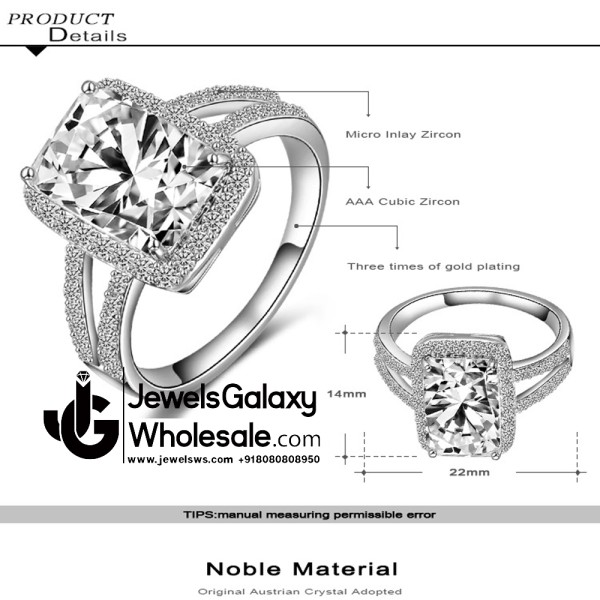 Platinum Plated American Diamond Fashion Ring