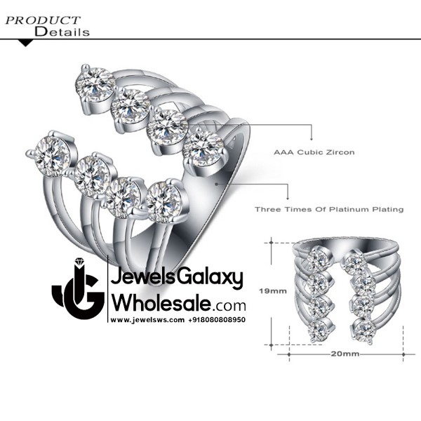 Platinum Plated American Diamond Free Size Fashion Ring