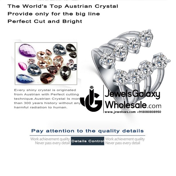 Platinum Plated American Diamond Free Size Fashion Ring