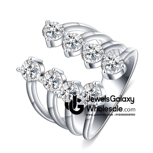 Platinum Plated American Diamond Free Size Fashion Ring