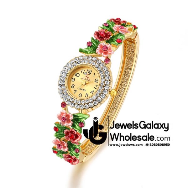 Gold Plated Multicolour Crystal AD Bracelet Watch