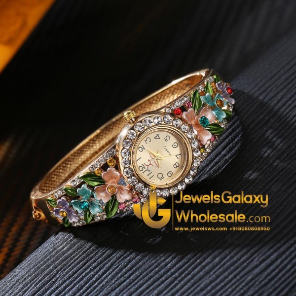 Gold Plated Multicolour Crystal AD Bracelet Watch